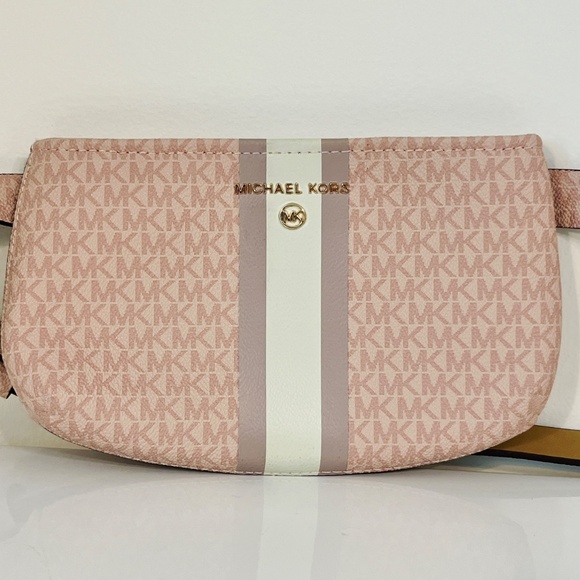 MICHAEL KORS Signature Stripe Fanny Pack/ Crossbody Bag, Pink w/ MK Logo - NWT - Picture 12 of 16